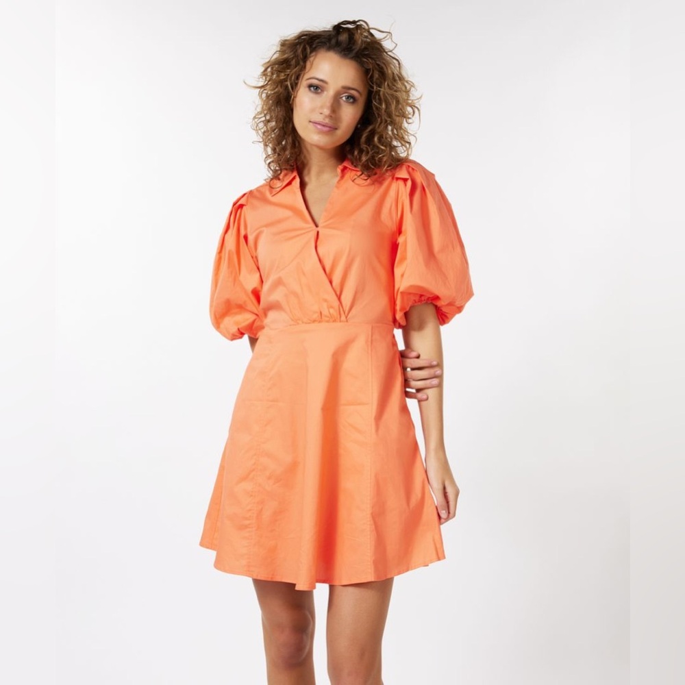 ESQUALO Open Back Cotton Poplin Dress Papaya Coral Orange US 10